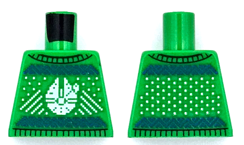 Torso Knit Fair Isle Holiday Sweater with White Dots and SW Millennium Falcon, Blue Zigzag Lines Pattern