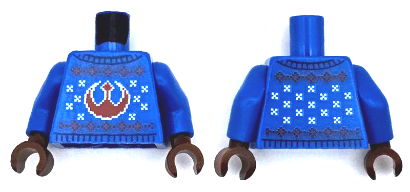 Torso Knit Fair Isle Holiday Sweater with Red SW Rebel Alliance Symbol and White Snowflakes Pattern / Blue Arms / Reddish Brown Hands