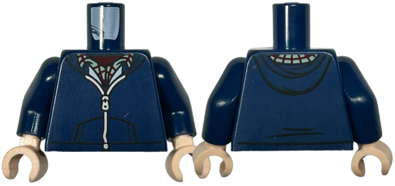 Torso Hoodie with Pockets and Silver Zipper over Sand Green Plaid Shirt and Dark Red Undershirt Pattern / Dark Blue Arms / Light Nougat Hands