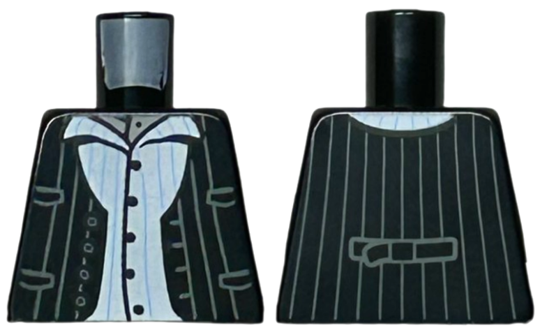 Torso Vest Open with Buttons, Pockets, and Dark Bluish Gray Pintripes over White Button Up Shirt with Medium Blue Pinstripes Pattern