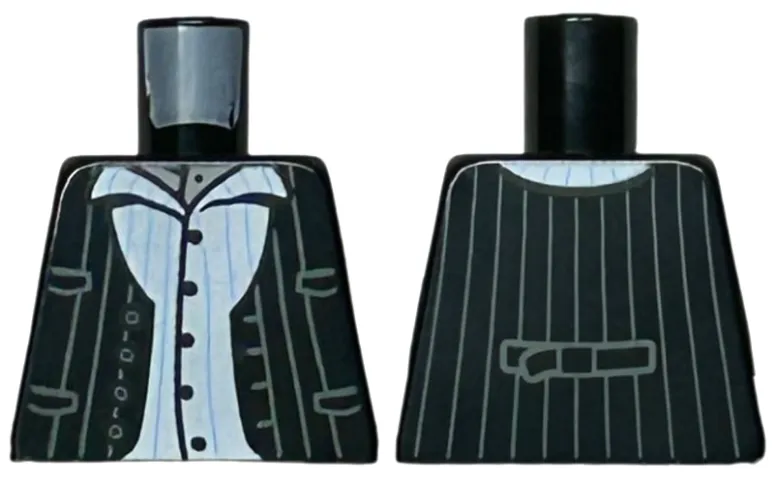 Torso Vest Open with Buttons, Pockets, and Dark Bluish Gray Pinstripes over White Button Up Shirt with Medium Blue Pinstripes Pattern