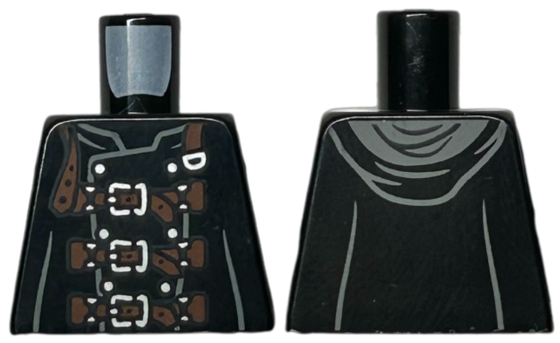 Torso Coat with Hood, Silver Buttons, and Reddish Brown Straps with Buckles Pattern