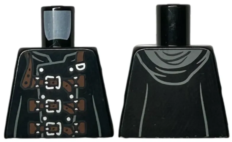 Torso Coat with Hood, Silver Buttons, and Reddish Brown Straps with Buckles Pattern