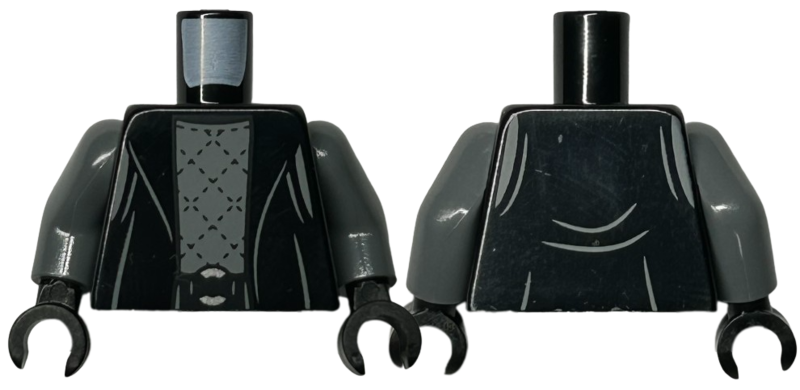 Torso Cloak Open over Dark Bluish Gray Shirt with Stitched Diamonds, Silver Buckle Pattern / Dark Bluish Gray Arms / Black Hands