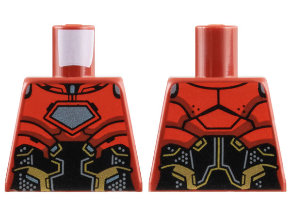 Torso Armor, Large Silver Pentagon Arc Reactor, Red Plates, Black Midriff, Gold Trim, Dark Bluish Gray Dots Pattern