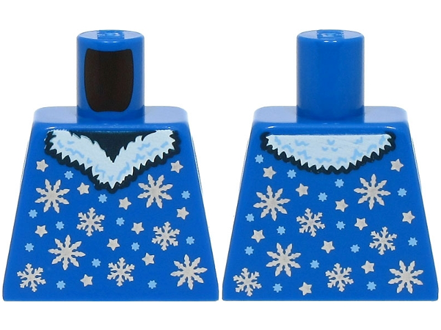 Torso Dress with Silver and Bright Light Blue Snowflakes and Stars and White Fur Collar Pattern (BAM)