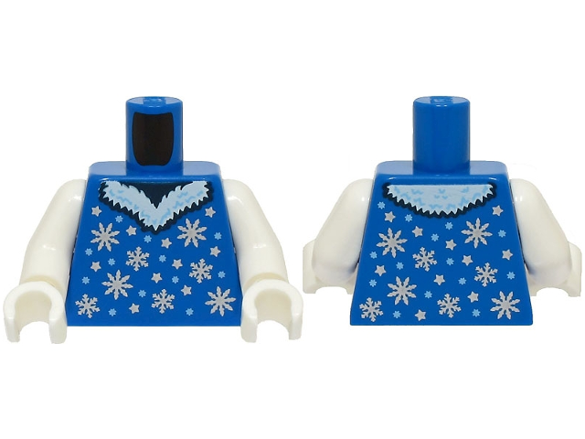 Torso Dress with Silver and Bright Light Blue Snowflakes and Stars and White Fur Collar Pattern (BAM) / White Arms / White Hands