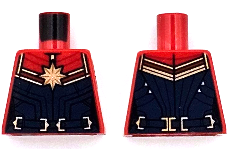 Torso Female Super Hero Costume with Dark Blue Armor on Abdomen, Gold Trim, Buckles, and Star on Chest Pattern