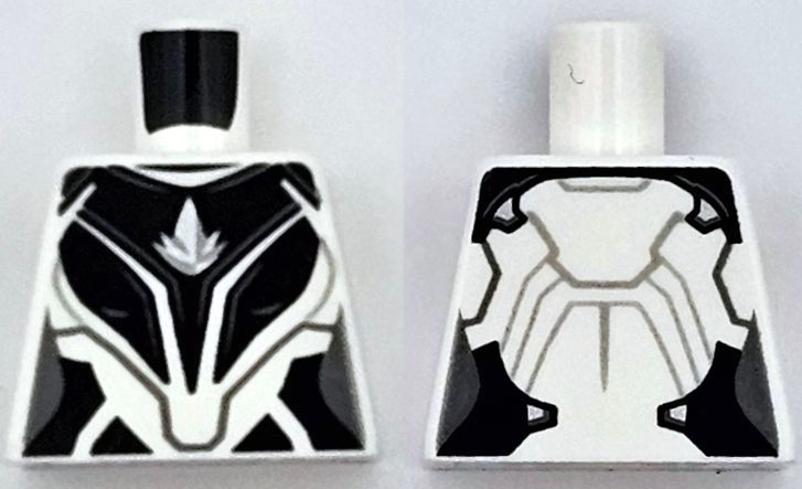 Torso Female Super Hero Costume with Black Armor Panels, Dark Bluish Gray Lines, Silver Logo on Chest Pattern