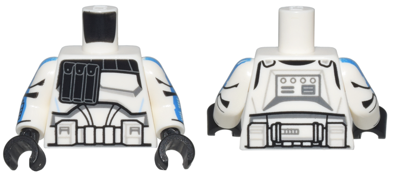 Torso SW Armor Captain Rex, Black Pouches and Detailed Belt Pattern (Clone Wars) / White Arms with Armor Panels, Worn Blue Stripes, and Tally Marks Pattern / Black Hands
