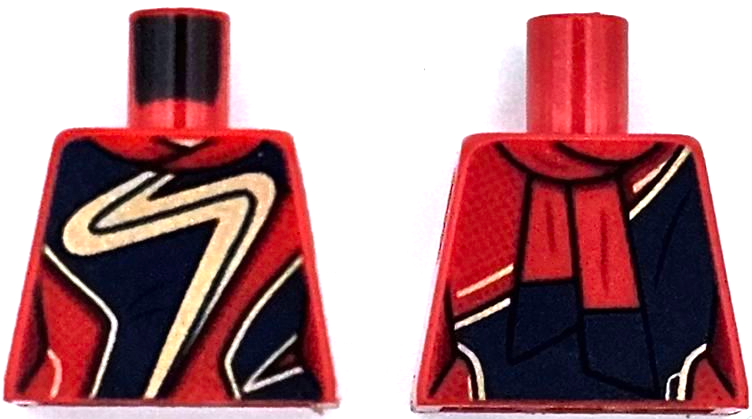 Torso Female Super Hero Costume with Dark Blue Panels, Gold Zigzag and Trim, Dark Red Dots, Sash Ends on Back Pattern