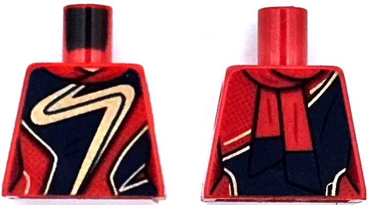 Torso Female Super Hero Costume with Dark Blue Panels, Gold Zigzag and Trim, Dark Red Dots, Sash Ends on Back Pattern