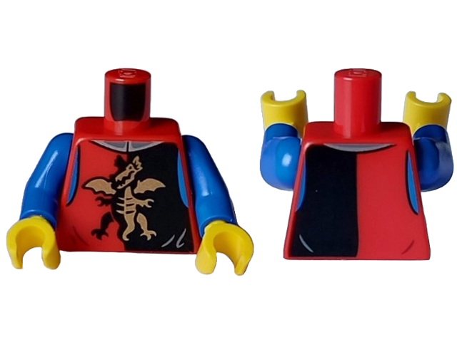 Torso Castle Vest with Black and Gold Standing Dragon, Dark Bluish Gray Collar with Silver Edge, Blue Shoulders Pattern / Blue Arms / Yellow Hands