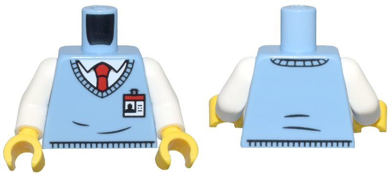 Torso Sweater Vest over White Shirt, Red Tie, ID Badge Pattern / White Arms / Yellow Hands