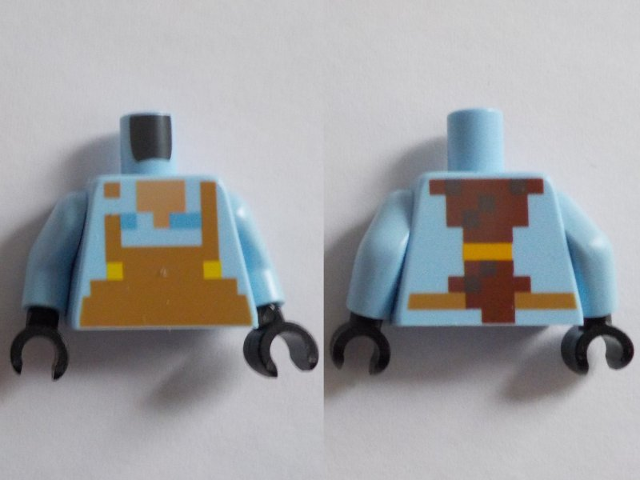 Torso Pixelated Medium Nougat Overalls, Medium Tan Neck, Reddish Brown Ponytail on Back Pattern / Bright Light Blue Arms / Black Hands