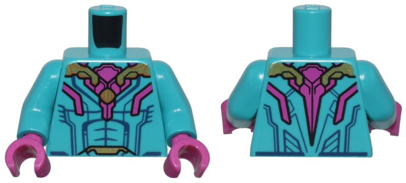 Torso Armor with Gold Shoulder Pads, Magenta Armor Plates and Black Muscles Outline Pattern / Dark Turquoise Arms / Magenta Hands