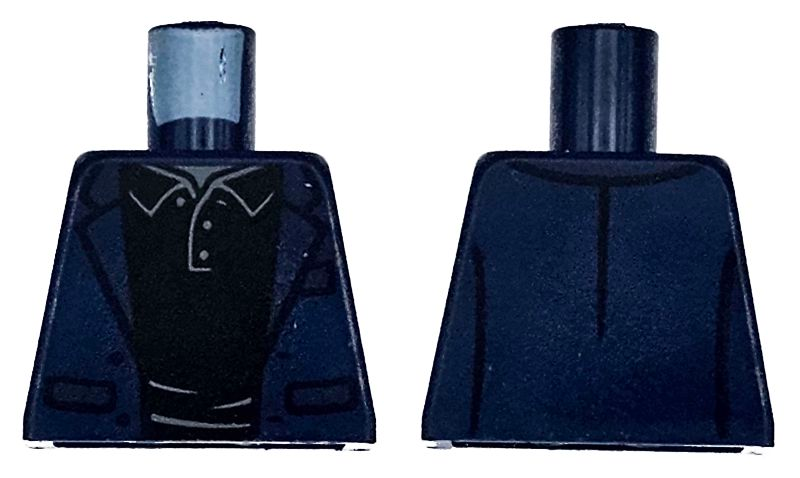 Torso Jacket Open with Pockets over Black Shirt with Dark Bluish Gray Buttons and Collar Pattern