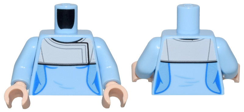 Torso Female Uniform Top with Medium Blue Side Panels and Light Bluish Gray Shoulder Shawl with Silver Trim Pattern / Bright Light Blue Arms / Light Nougat Hands