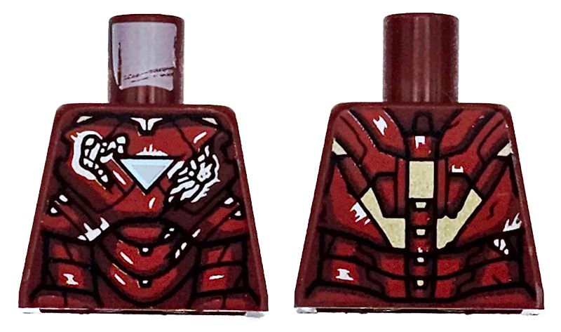 Torso Armor with Metallic Light Blue and White Triangle Arc Reactor, Red Panels Damaged, Gold Trim on Back Pattern (Iron Man Mark 6)