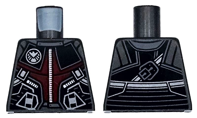 Torso Armor Dark Red, Dark Bluish Gray and Black Panels with Silver Zipper, Shield Logo and Lines Pattern