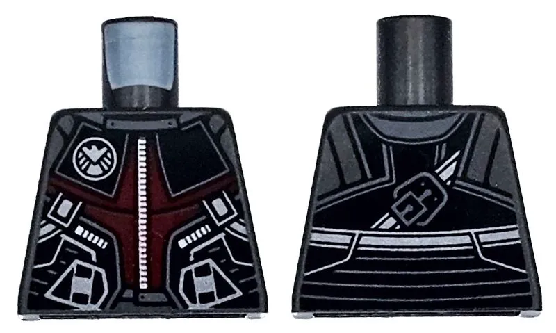 Torso Armor Dark Red, Dark Bluish Gray and Black Panels with Silver Zipper, Shield Logo and Lines Pattern