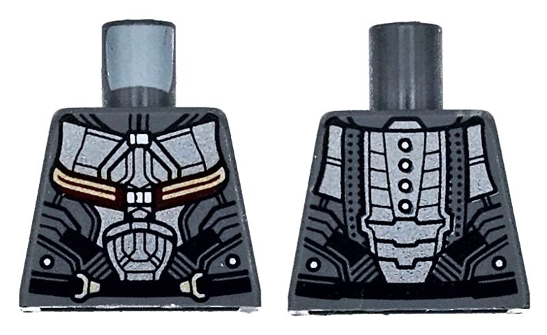 Torso Armor with Dark Silver and Black Panels and Belt and Dark Red and Gold Straps Pattern
