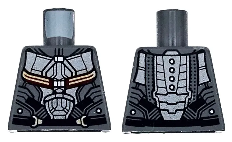 Torso Armor with Dark Silver and Black Panels and Belt and Dark Red and Gold Straps Pattern
