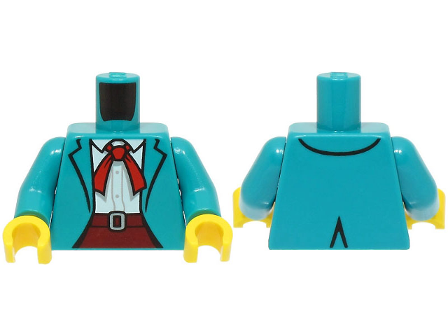 Torso Jacket over White Shirt, Dark Red Skirt with Light Bluish Gray Buckle, Red Neckerchief Pattern / Dark Turquoise Arms / Yellow Hands