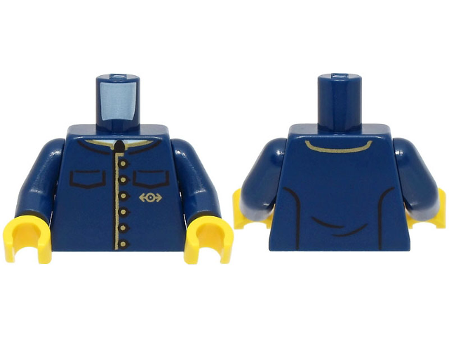 Torso Train Uniform Jacket with 2 Pockets, Gold Buttons, Trim and Logo Pattern / Dark Blue Arms / Yellow Hands