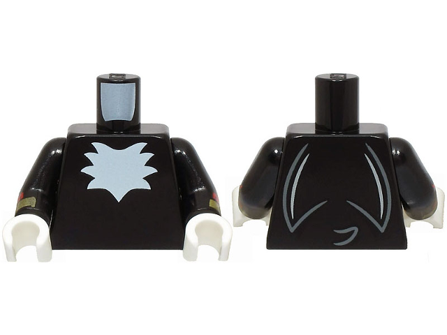 Torso with White Chest Fur and Light Bluish Gray Tail on Back Pattern / Black Arms with Red Cuffs and Gold Bracelets Pattern / White Hands