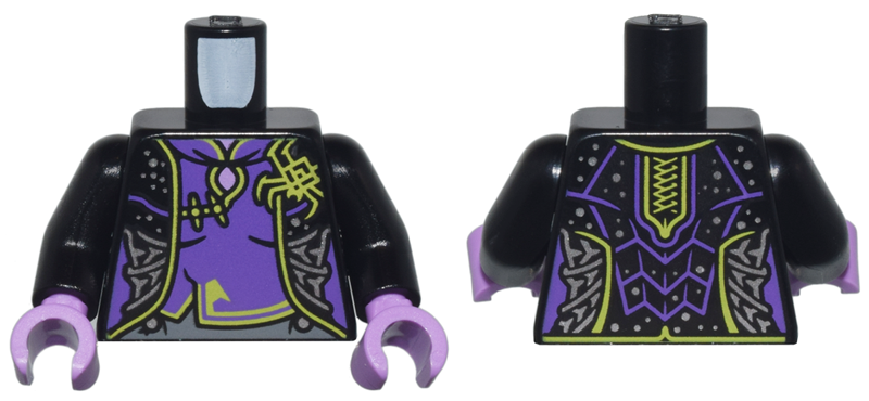 Torso Female Robe with Dark Purple and Lime Trim, Spider, and Silver Webs Pattern / Black Arms / Medium Lavender Hands