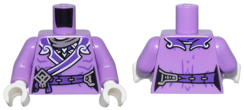 Torso Female Robe with White Trim, Dark Purple Belt, Silver Buckle and Scarf Pattern / Medium Lavender Arms / White Hands