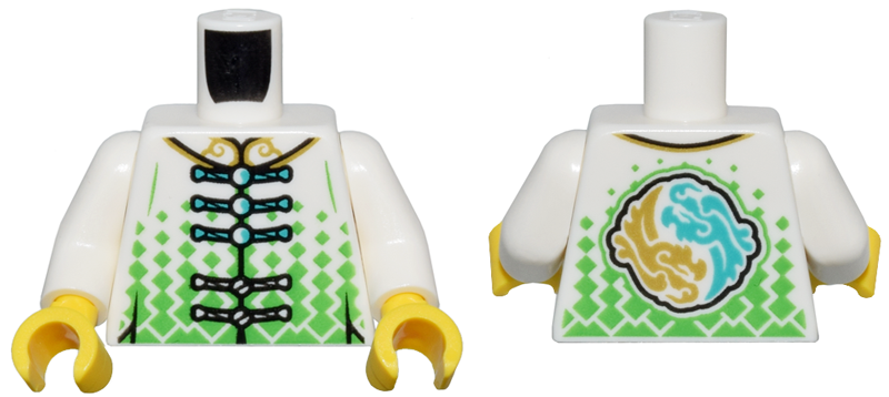 Torso Robe with Dark Turquoise Ties, Bright Green Diamond Scales, and Yin Yang Dragon Logo Pattern / White Arms / Yellow Hands