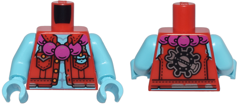 Torso Vest with Pockets over Medium Azure Bare Chest, Large Magenta Beads, and Silver Crescent Staff Emblem Pattern / Medium Azure Arms / Medium Azure Hands