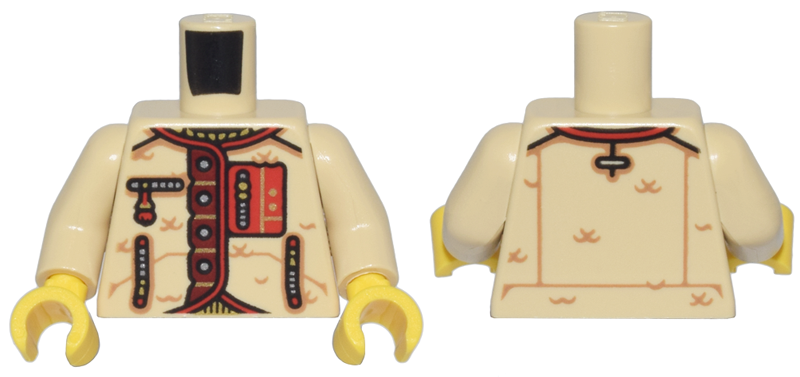 Torso Jacket with Red Trim and Patch, Dark Red Button Panel, and Silver and Gold Zippers Pattern / Tan Arms / Yellow Hands