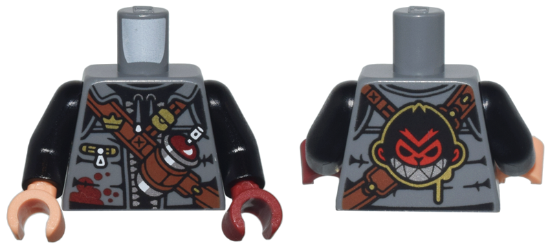 Torso Vest with Zipper over Black Hoodie, Reddish Brown Strap with Paint Spray Can and Monkie Kid Logo Pattern / Black Arms / Dark Red Hand Left / Nougat Hand Right