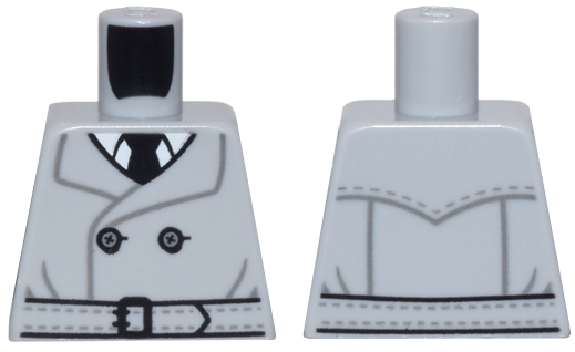 Torso Trench Coat, Dark Bluish Gray Stitching, Buttons, Belt over White Shirt and Black Tie Pattern