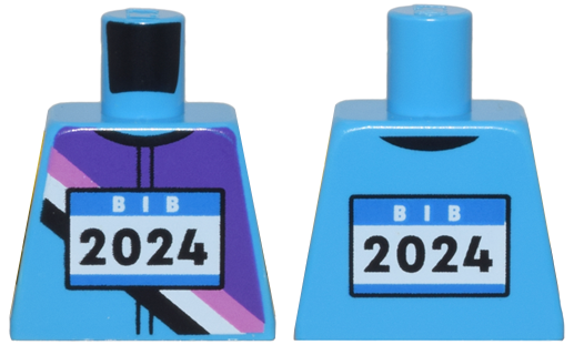 Torso Jersey with Dark Purple, Dark Pink, Black and White Diagonal Stripes, Blue Race 'BIB' and '2024' Pattern