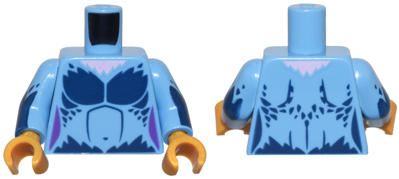 Torso Female Dark Blue Chest Feathers and Bright Pink Neck Pattern / Medium Blue Arms with Dark Blue Feathers Pattern / Pearl Gold Hands