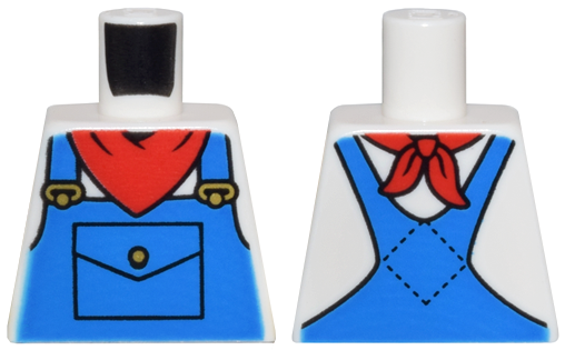 Torso Blue Overalls, Pocket, Gold Buckles, and Red Bandana Pattern