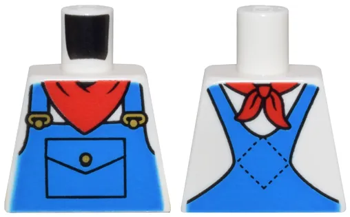 Torso Blue Overalls, Pocket, Gold Buckles, and Red Bandana Pattern