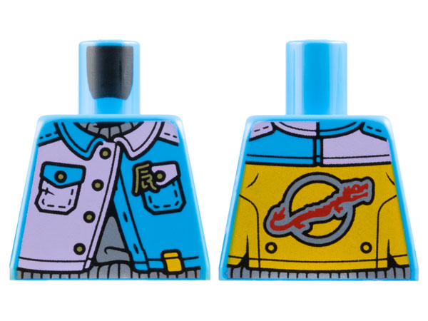 Torso Jacket with Lavender Panel over Silver Shirt, Red Dragon on Moon on Back Pattern