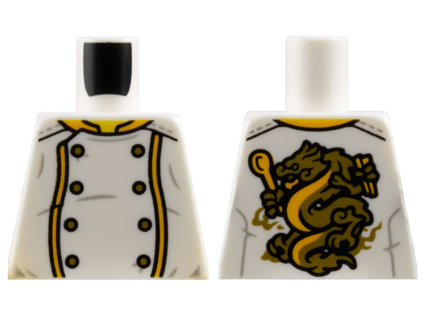 Torso Chef Jacket, 8 Gold Buttons, Bright Light Orange Trim, Gold Dragon on Back Pattern