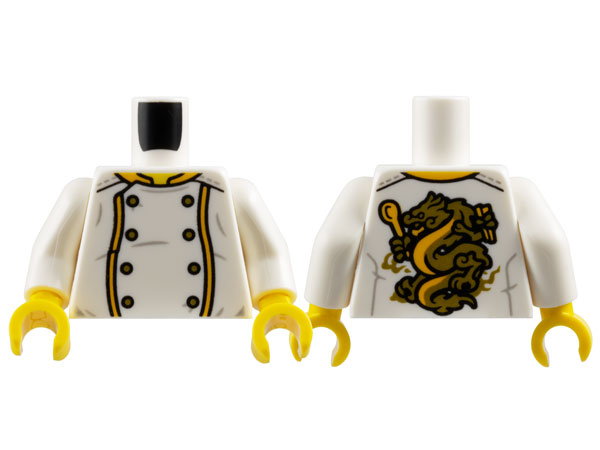 Torso Chef Jacket, 8 Gold Buttons, Bright Light Orange Trim, Gold Dragon on Back Pattern / White Arms / Yellow Hands