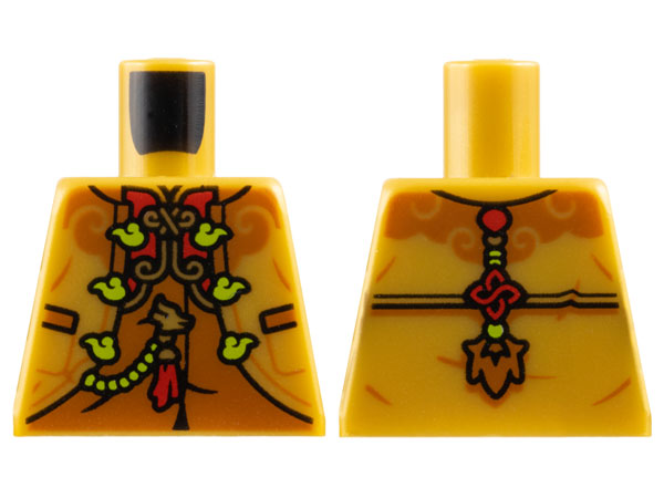 Torso Jacket over Dark Orange Shirt, Neon Yellow Chain, Red Trim, Tassel on Back Pattern