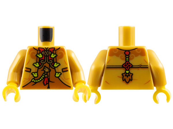 Torso Jacket over Dark Orange Shirt, Neon Yellow Chain, Red Trim, Tassel on Back Pattern / Pearl Gold Arms / Yellow Hands