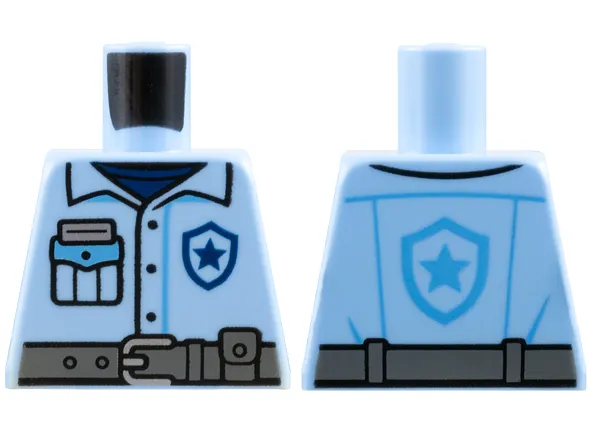 Torso Police Shirt with Dark Blue and Medium Blue Star Badge Logo and Pocket and Dark Bluish Gray Belt Pattern