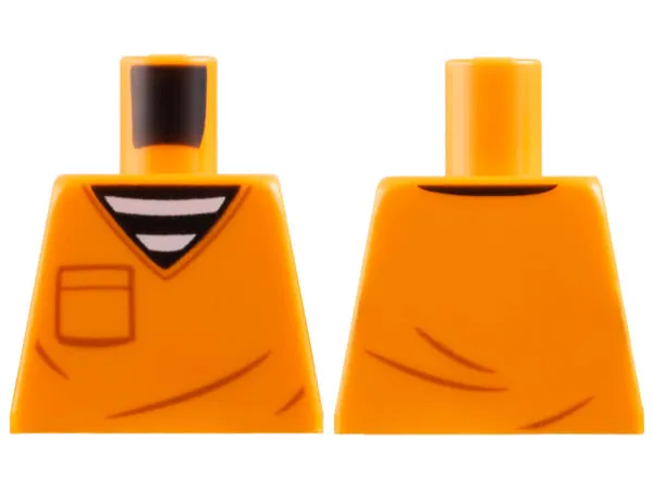 Torso Prison Jumpsuit Top with Dark Orange Pocket and Wrinkles over Black and White Striped Undershirt Pattern