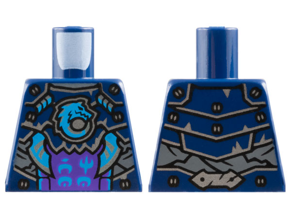 Torso Armor Plates with Silver Trim and Blades, Dark Azure Wolf and Ninjago Logogram 'WO' and 'MO' Pattern