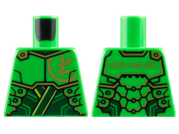 Torso Armor Plates over Dark Green Tunic, Gold Trim and Ninjago Logogram Letter L, 'LLOYD' on Back Pattern